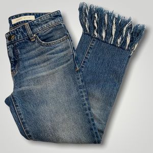 Anthropologie Blue Cropped Jeans with Fringe Hem